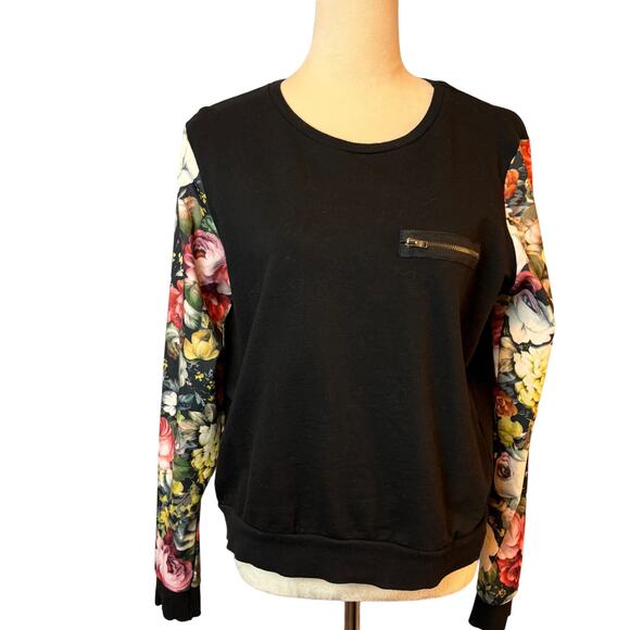 Atmosphere Black Knit Blouse Sweatshirt Floral Long Sleeve Womens M - Picture 1 of 6